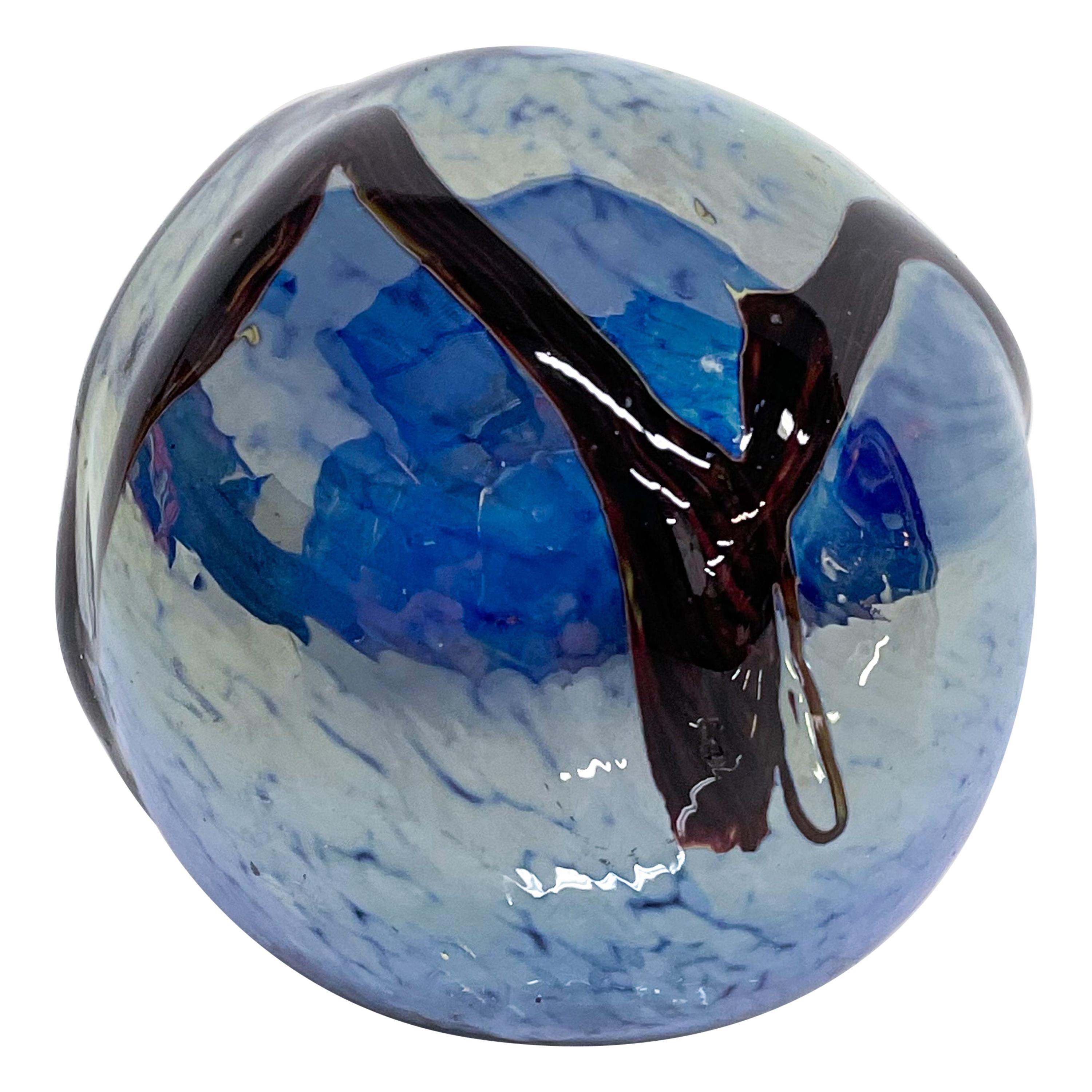 Murano Sea of Blue Art Glass Paperweight Sphere Design Organic Modern, 1970s