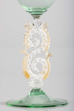 Murano Seahorse Decorated Reticulo Filigrana Wine Glass, Italy, circa 1970