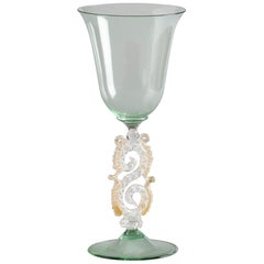 Vintage Murano Seahorse Decorated Reticulo Filigrana Wine Glass, Italy, circa 1970