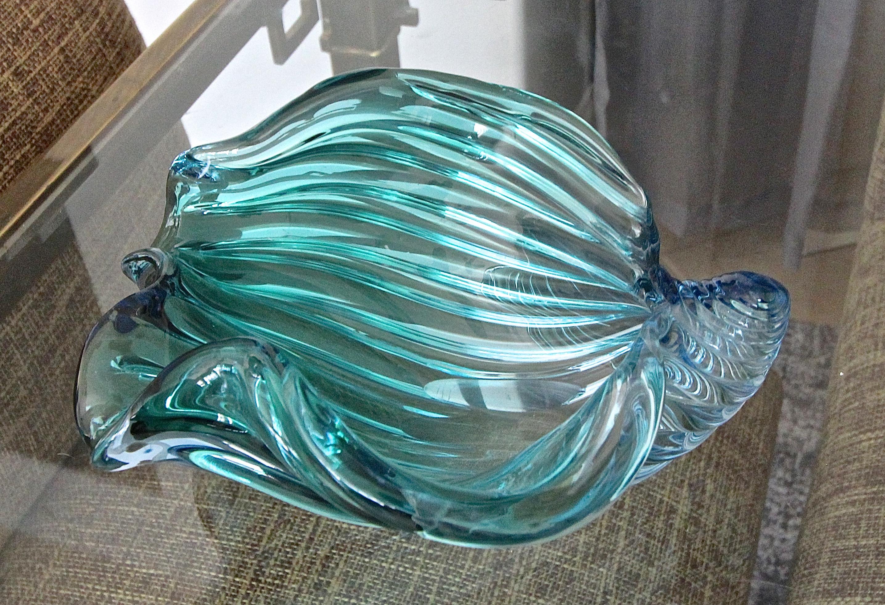 Murano Seguso Aqua Blue Seashell Centrepiece Bowl 4