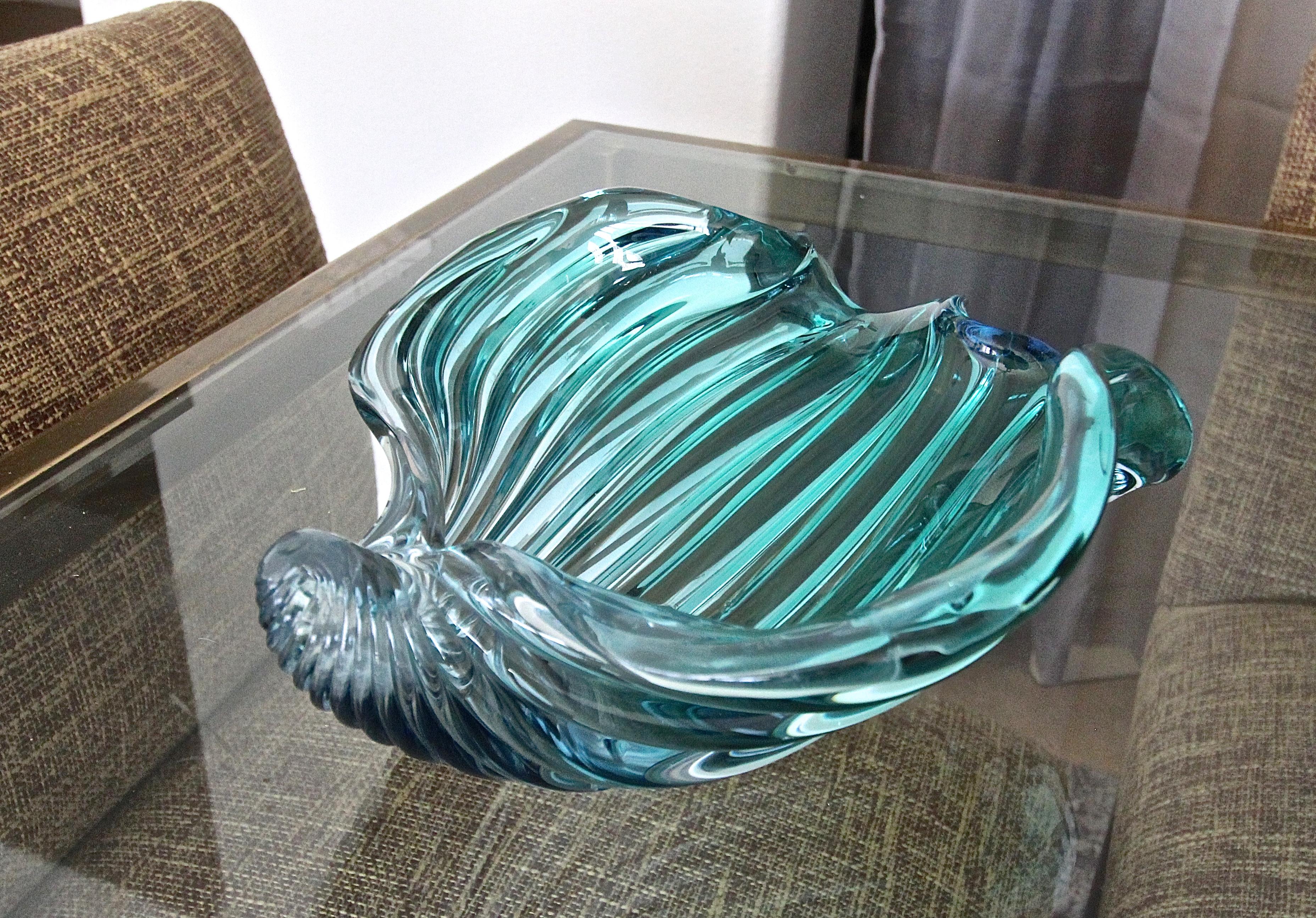 Murano Seguso Aqua Blue Seashell Centrepiece Bowl 5