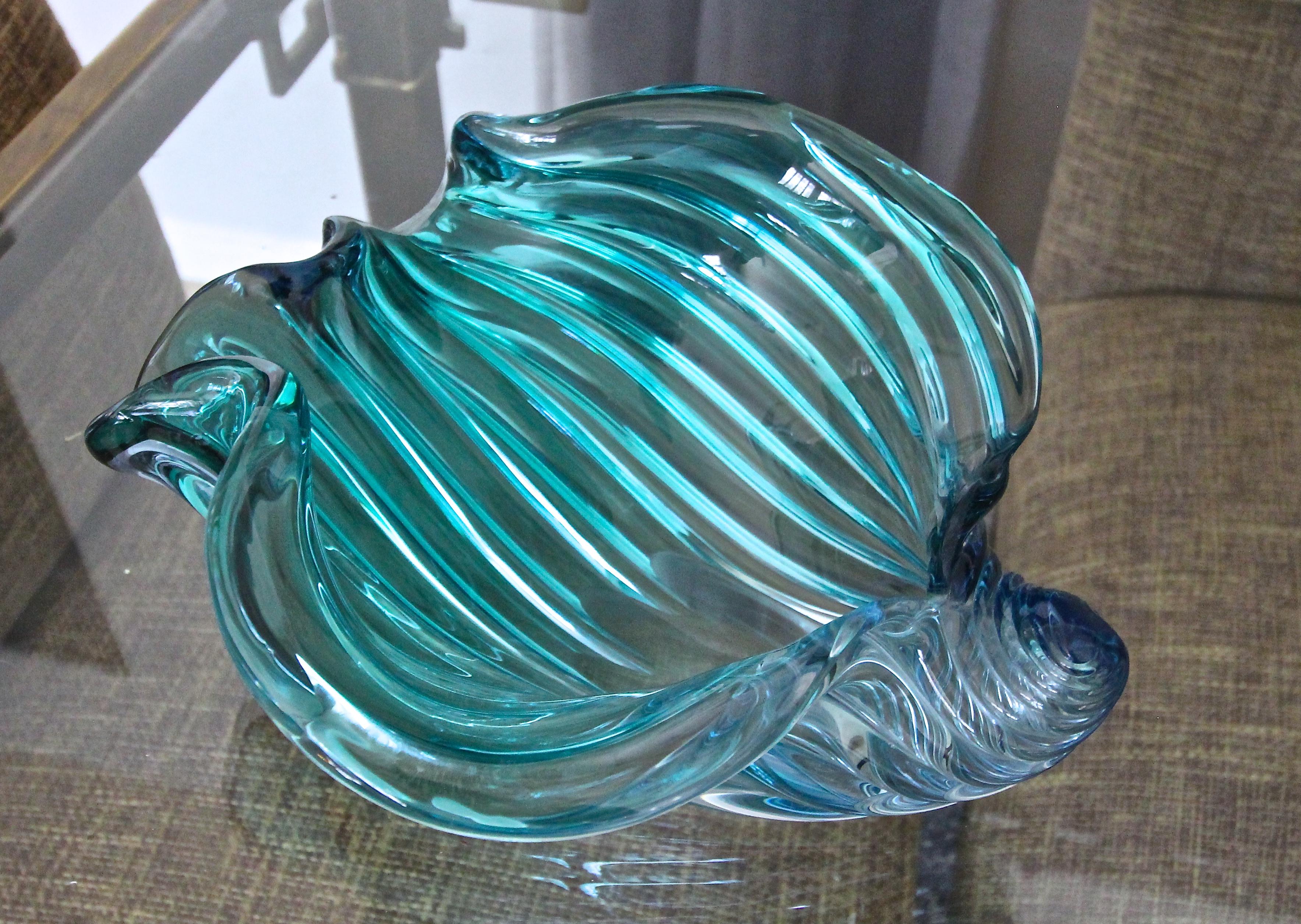 Murano Seguso Aqua Blue Seashell Centrepiece Bowl 8