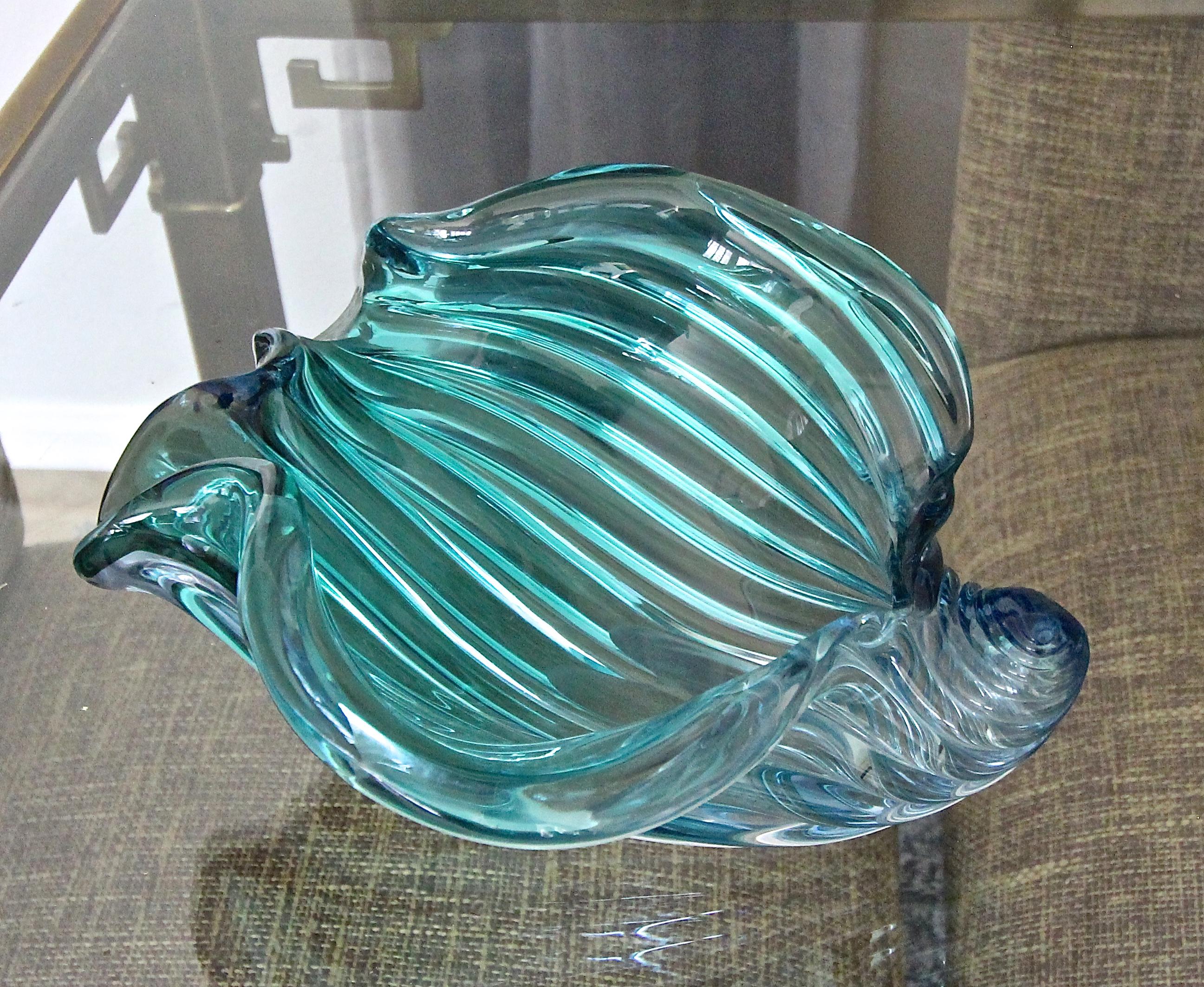 Murano Seguso Aqua Blue Seashell Centrepiece Bowl 9