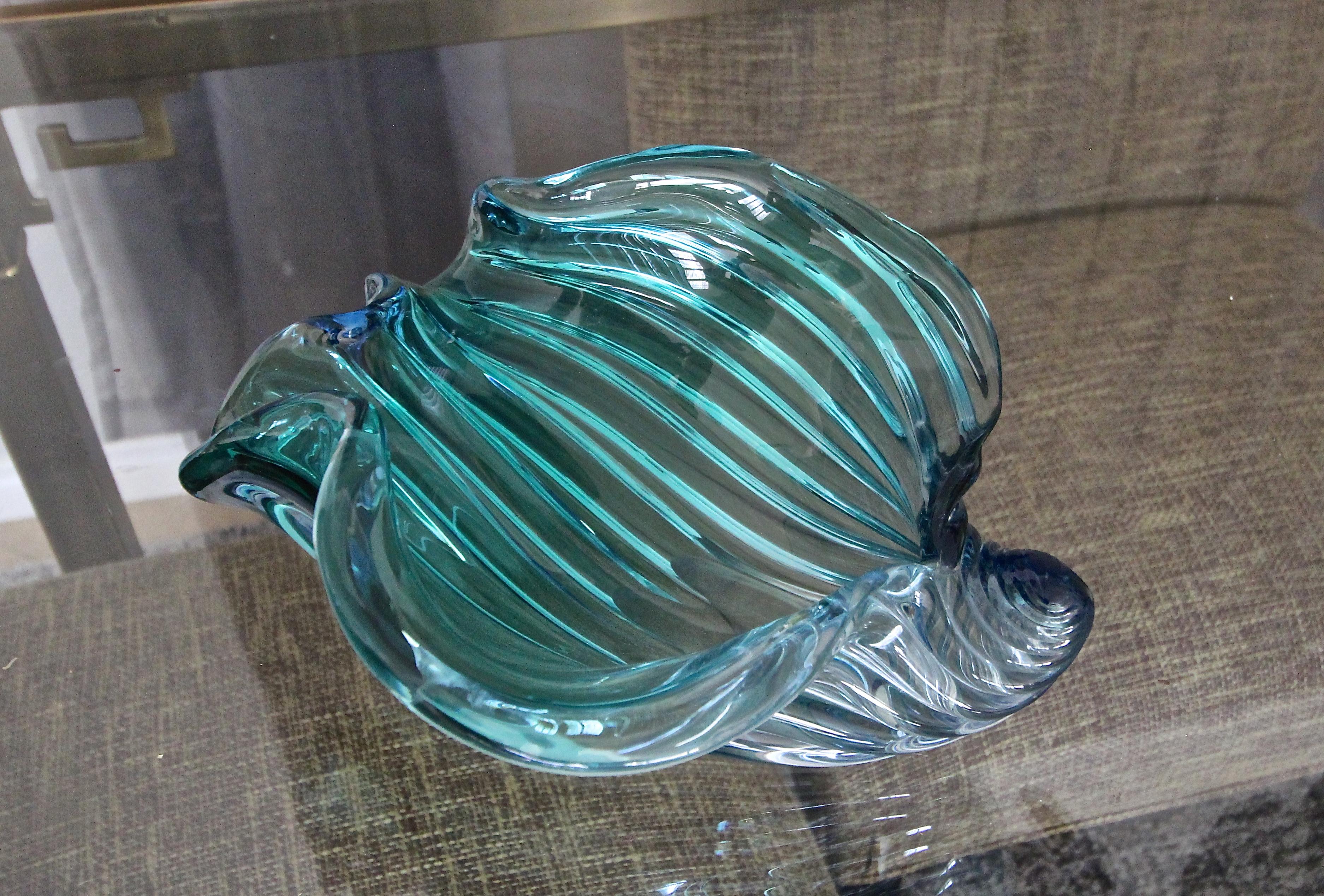 Murano Seguso Aqua Blue Seashell Centrepiece Bowl 10