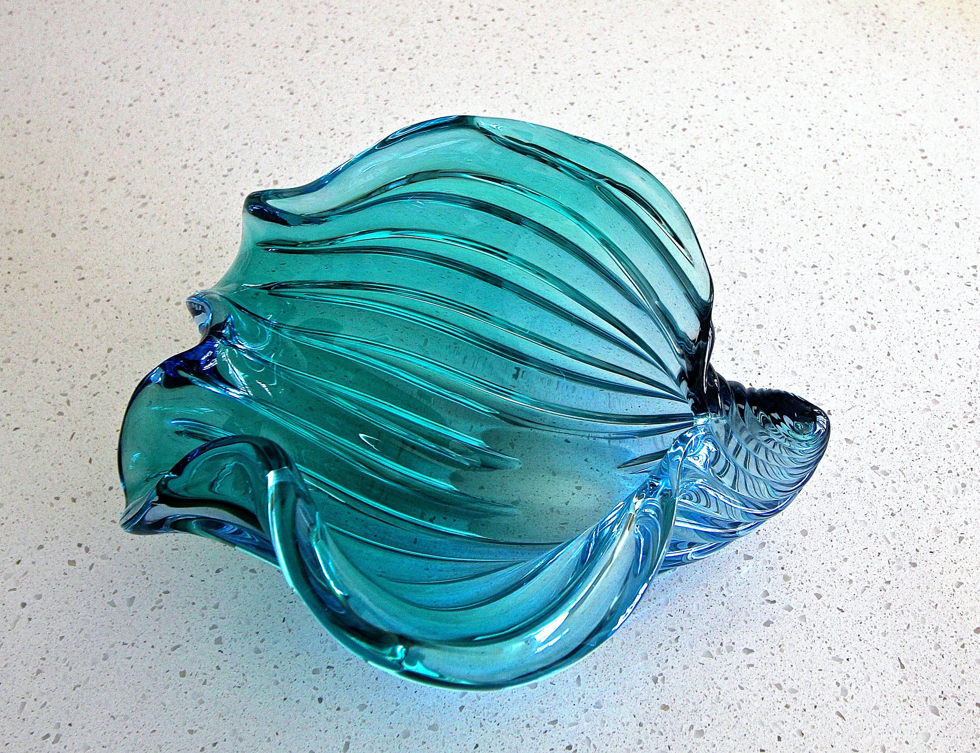 Murano Seguso Aqua Blue Seashell Centrepiece Bowl 11
