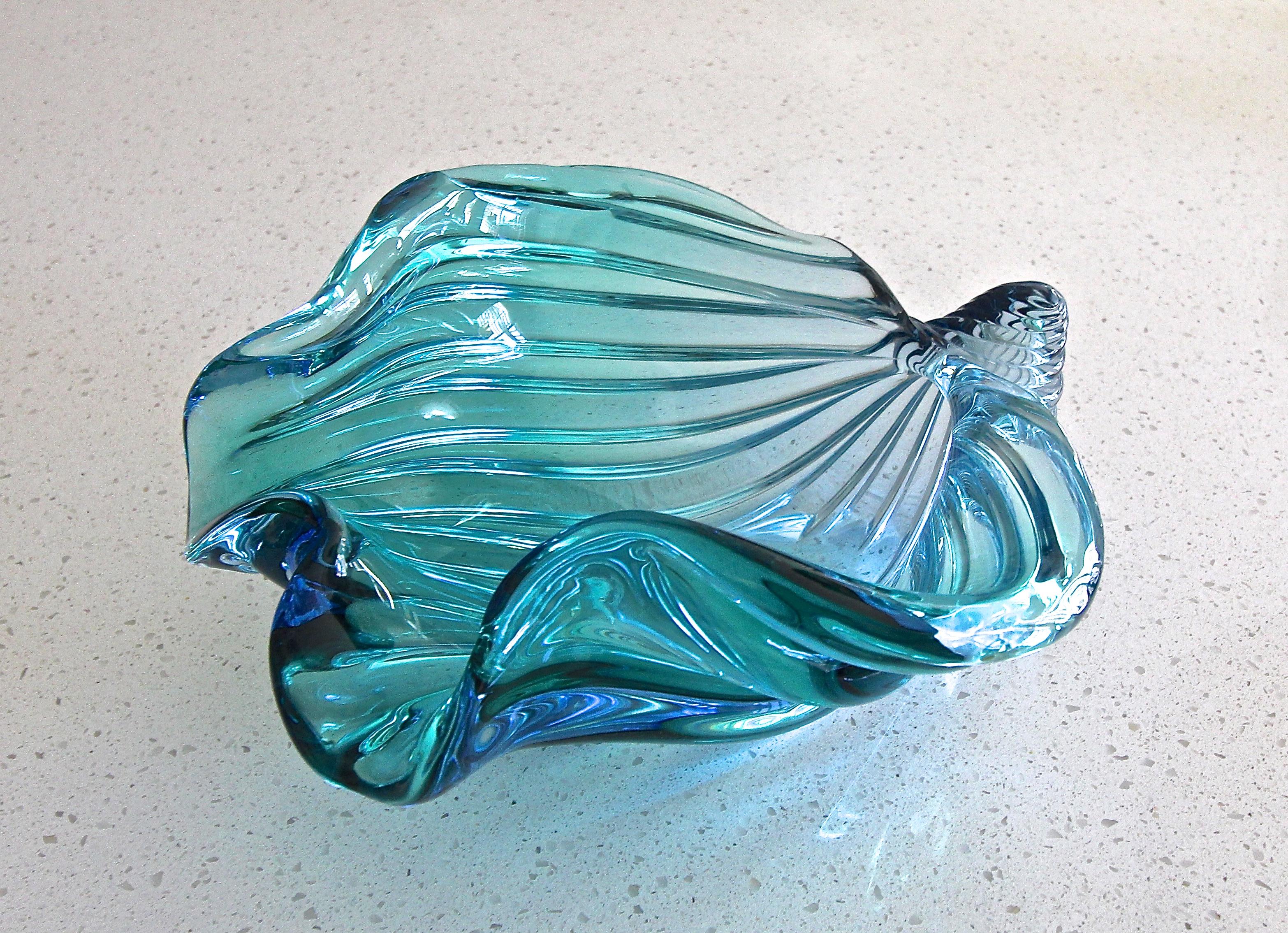 Italian Murano Seguso Aqua Blue Seashell Centrepiece Bowl