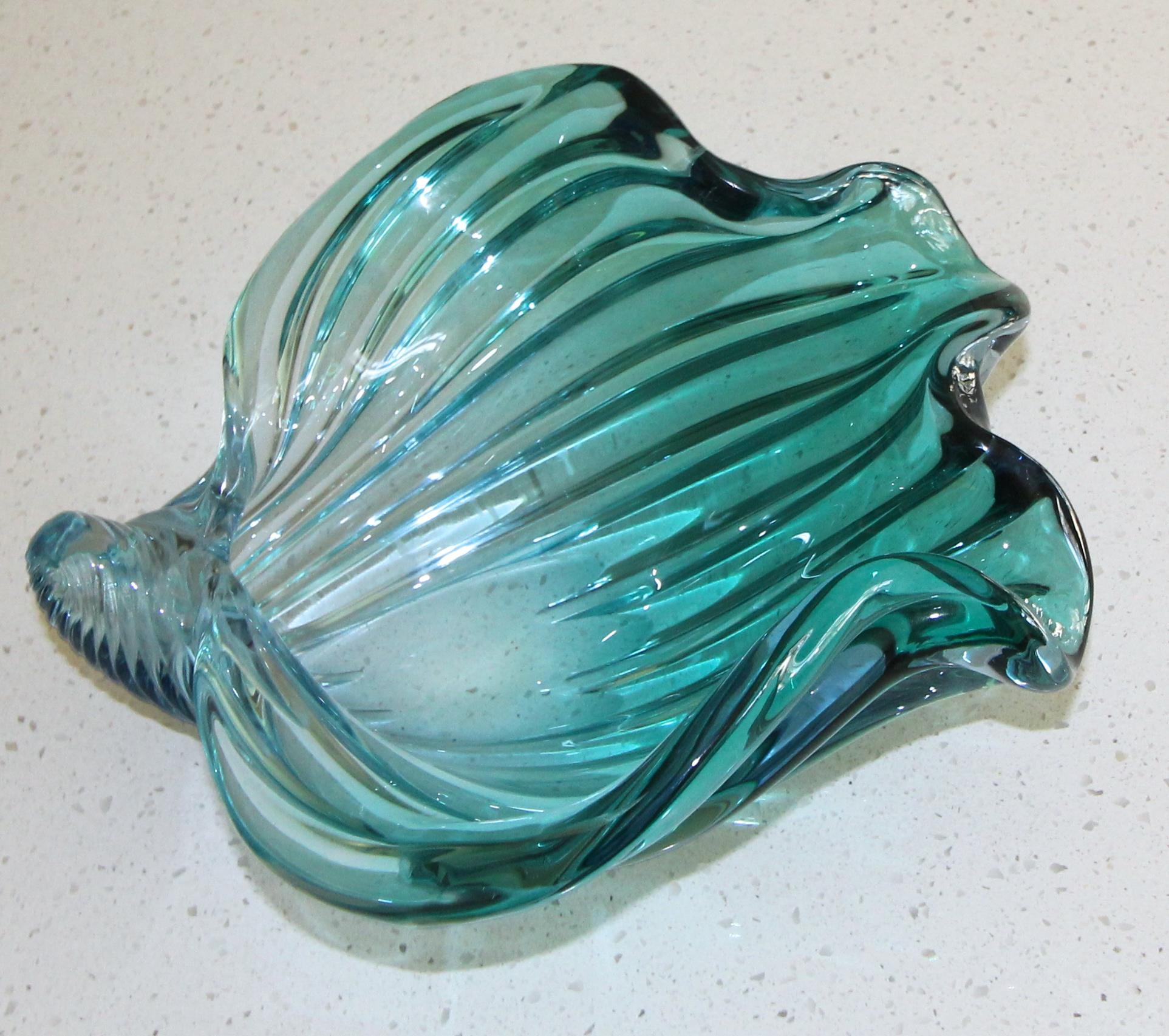 Glass Murano Seguso Aqua Blue Seashell Centrepiece Bowl