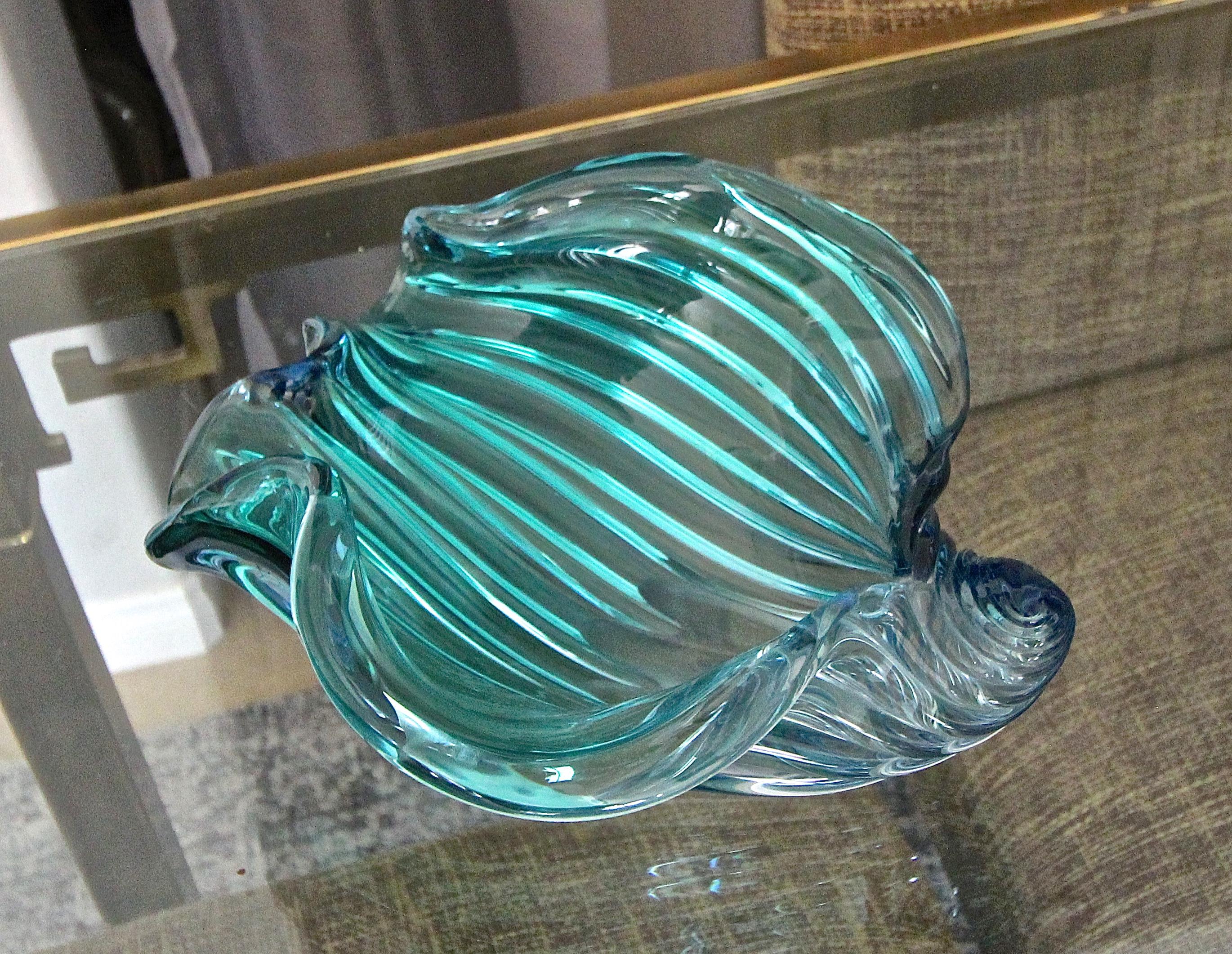 Murano Seguso Aqua Blue Seashell Centrepiece Bowl 3
