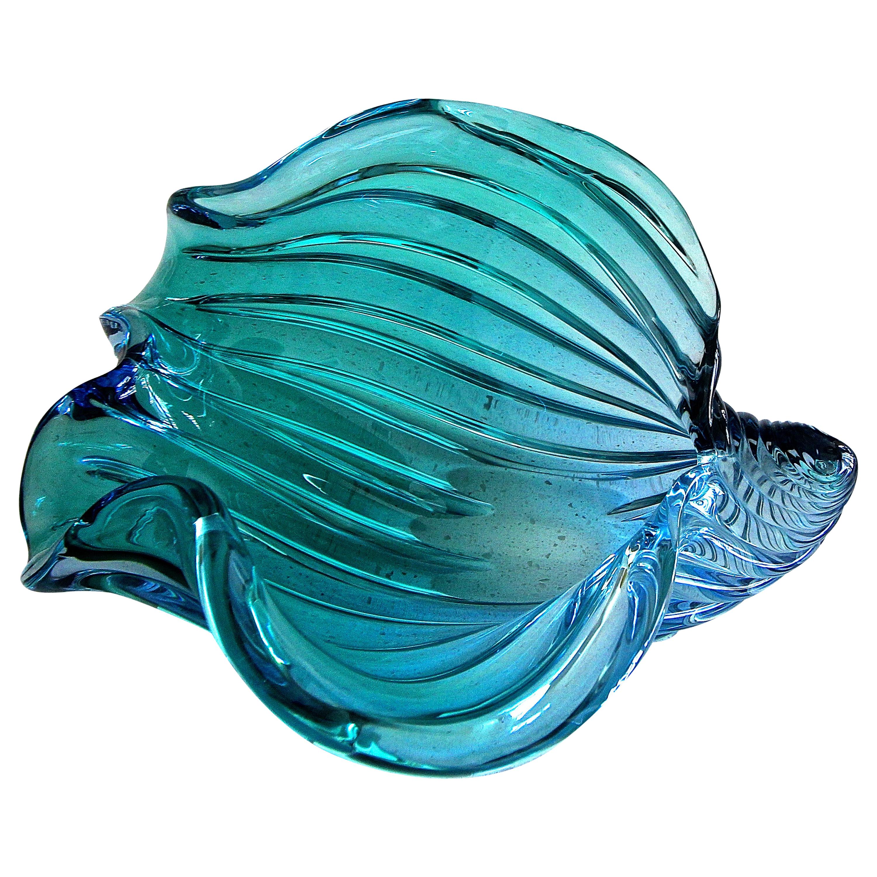 Murano Seguso Aqua Blue Seashell Centrepiece Bowl