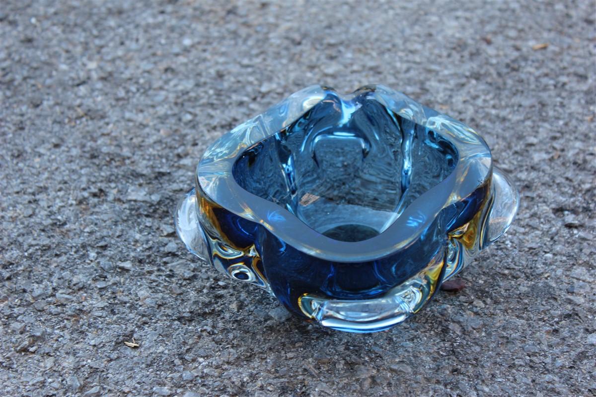 Murano Seguso blu bowl Italian design 1960 quatrefoil ashtray.