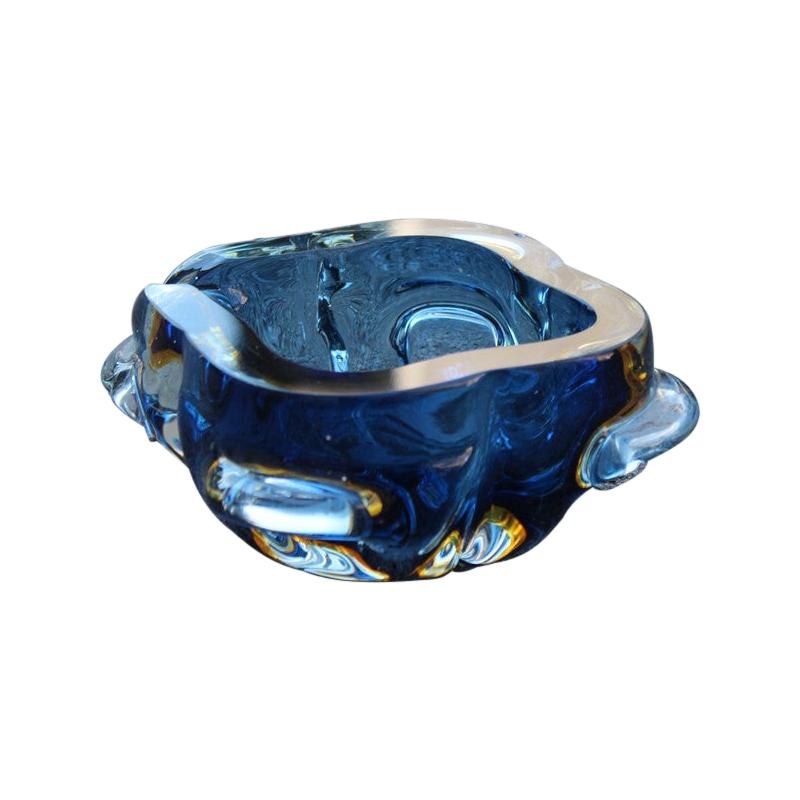 Murano Seguso Blu Bowl Italian Design 1960 Quatrefoil Ashtray For Sale