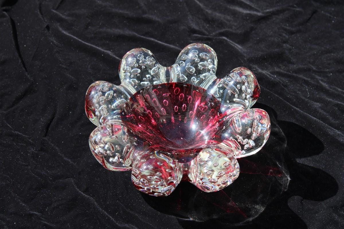 Murano Seguso Bowl Air Bubbles Inside Red Trasparent Glass Italian Design For Sale 2