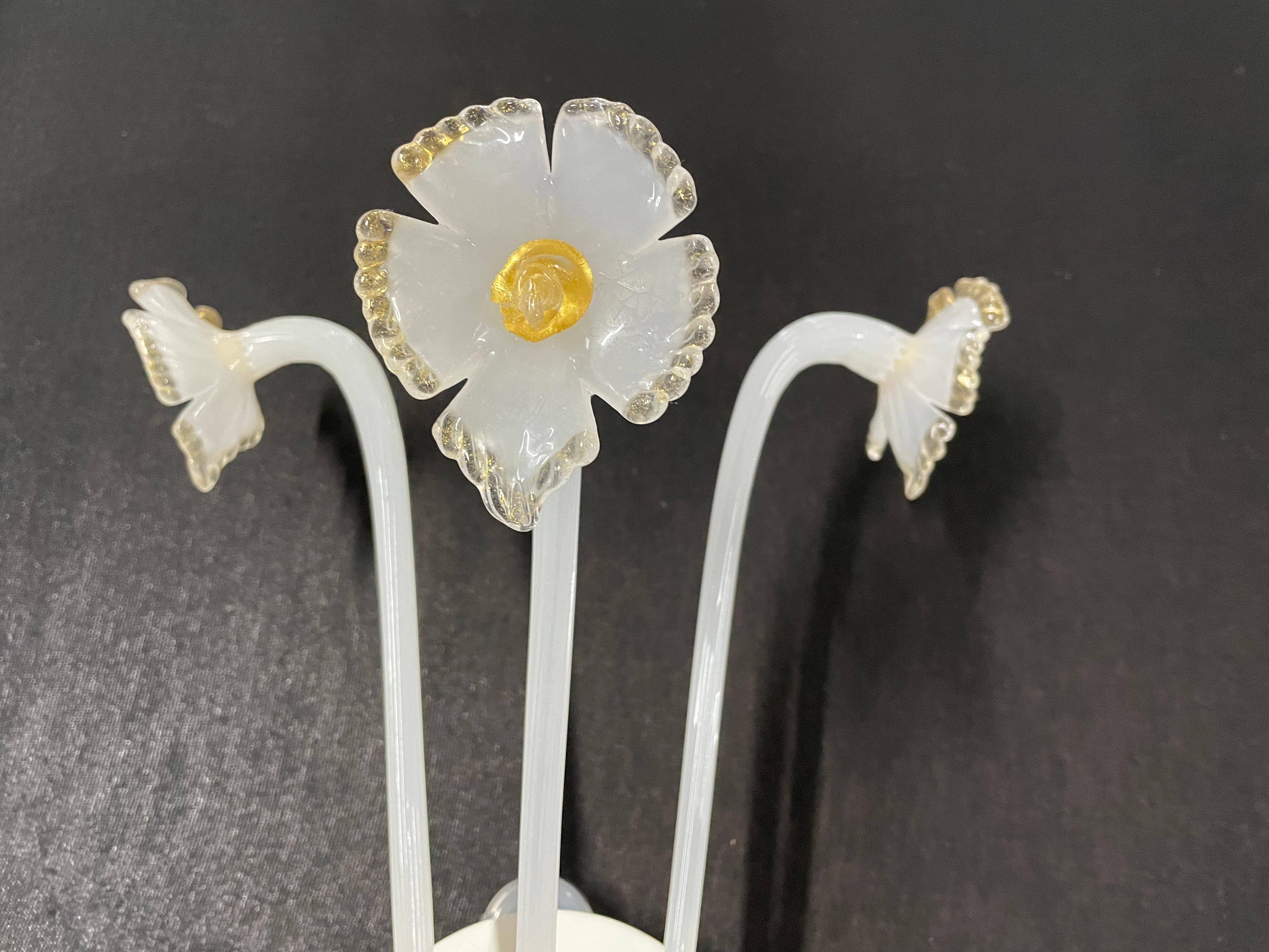 Italian  Murano Seguso Floral Wall Sconces Pair For Sale