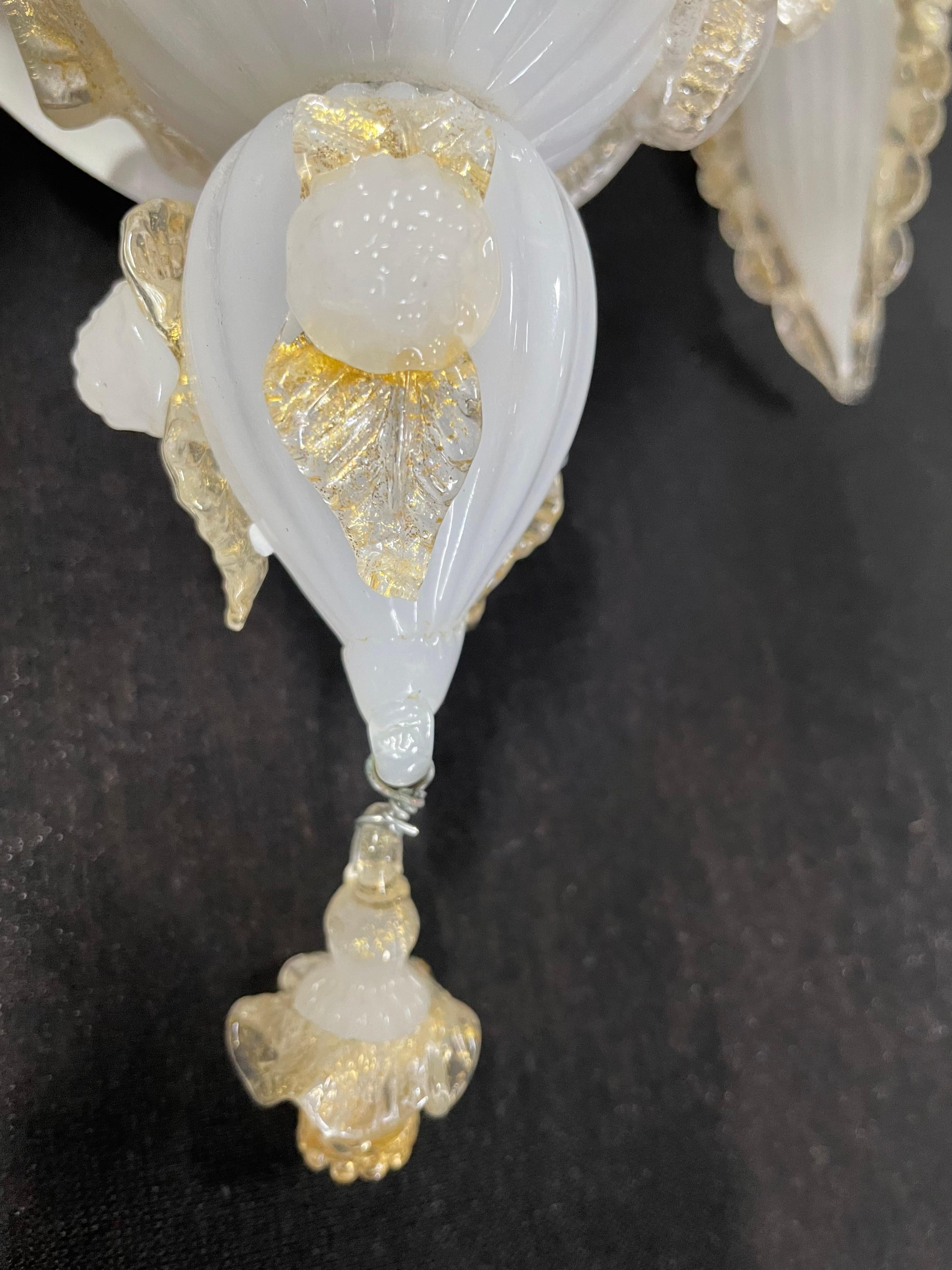 Late 20th Century  Murano Seguso Floral Wall Sconces Pair For Sale