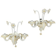 Murano Seguso Floral Wall Sconces Pair