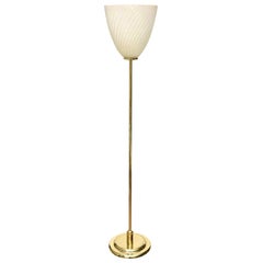 Murano Seguso Glass Floor Lamp with Brass Column Mid-Century Modern