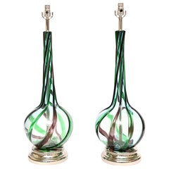 Murano Seguso Glass Lamps Pair of Vintage