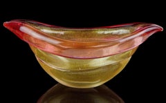 Murano Seguso Gold Flecks Pink Incalmo Rim Italian Art Glass Sculptural Bowl