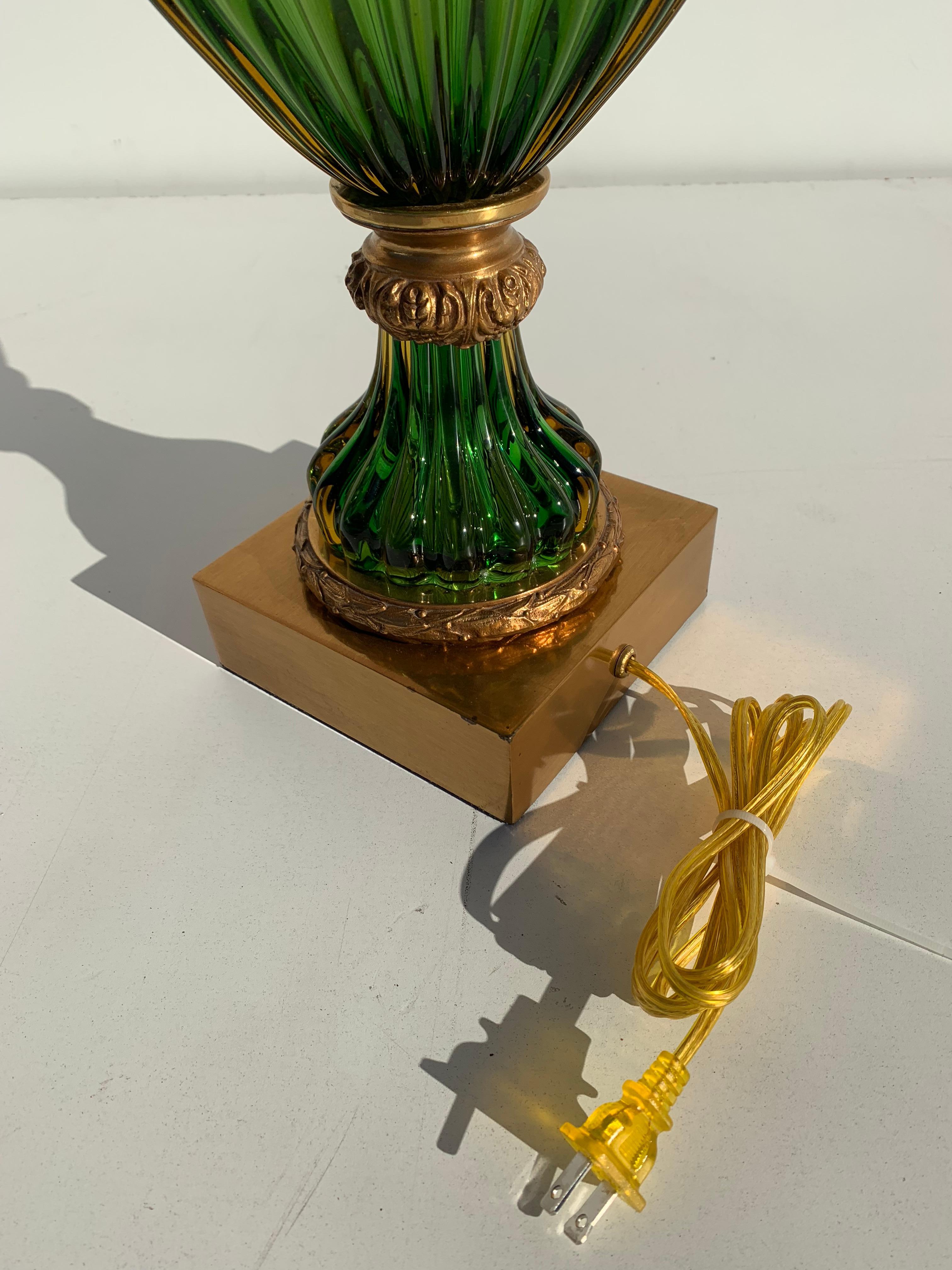 Pair of Murano Seguso Green Glass Lamp for Marbro 1