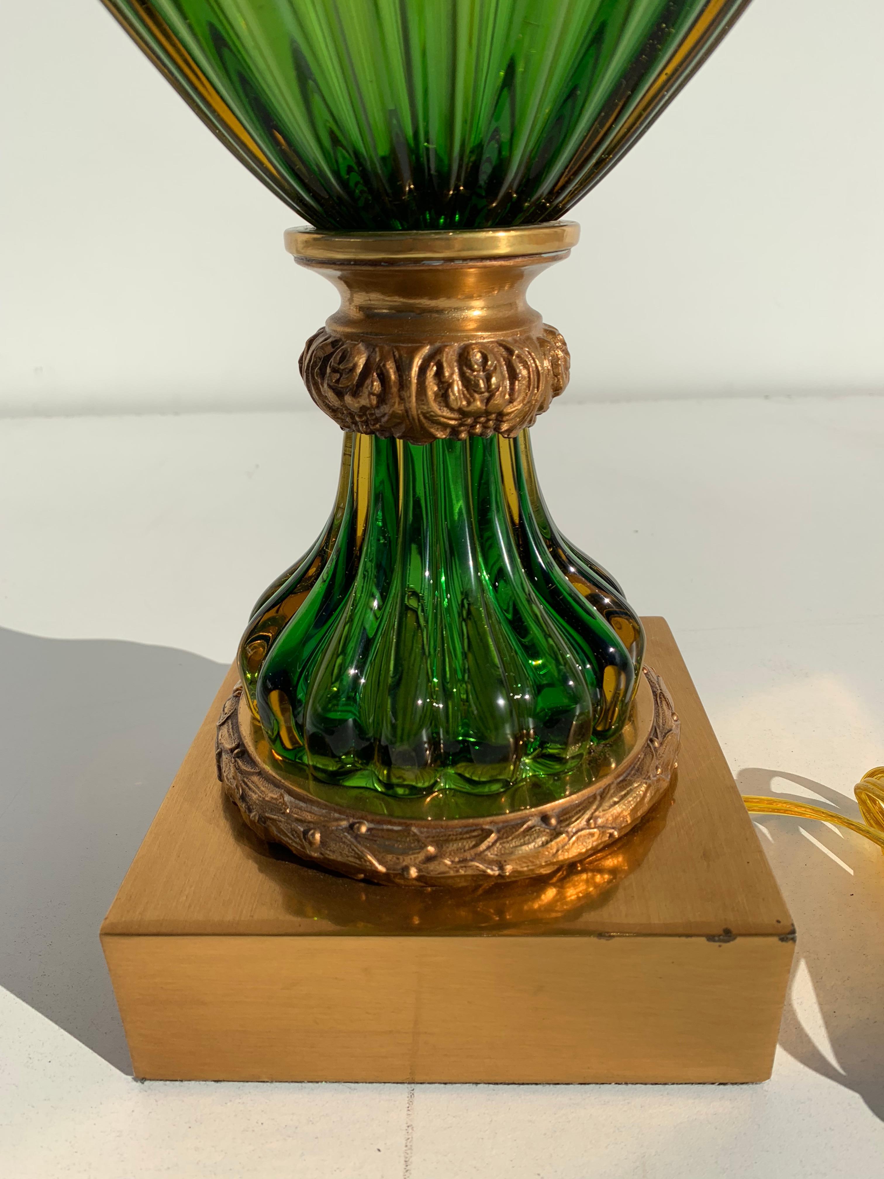 Pair of Murano Seguso Green Glass Lamp for Marbro 2