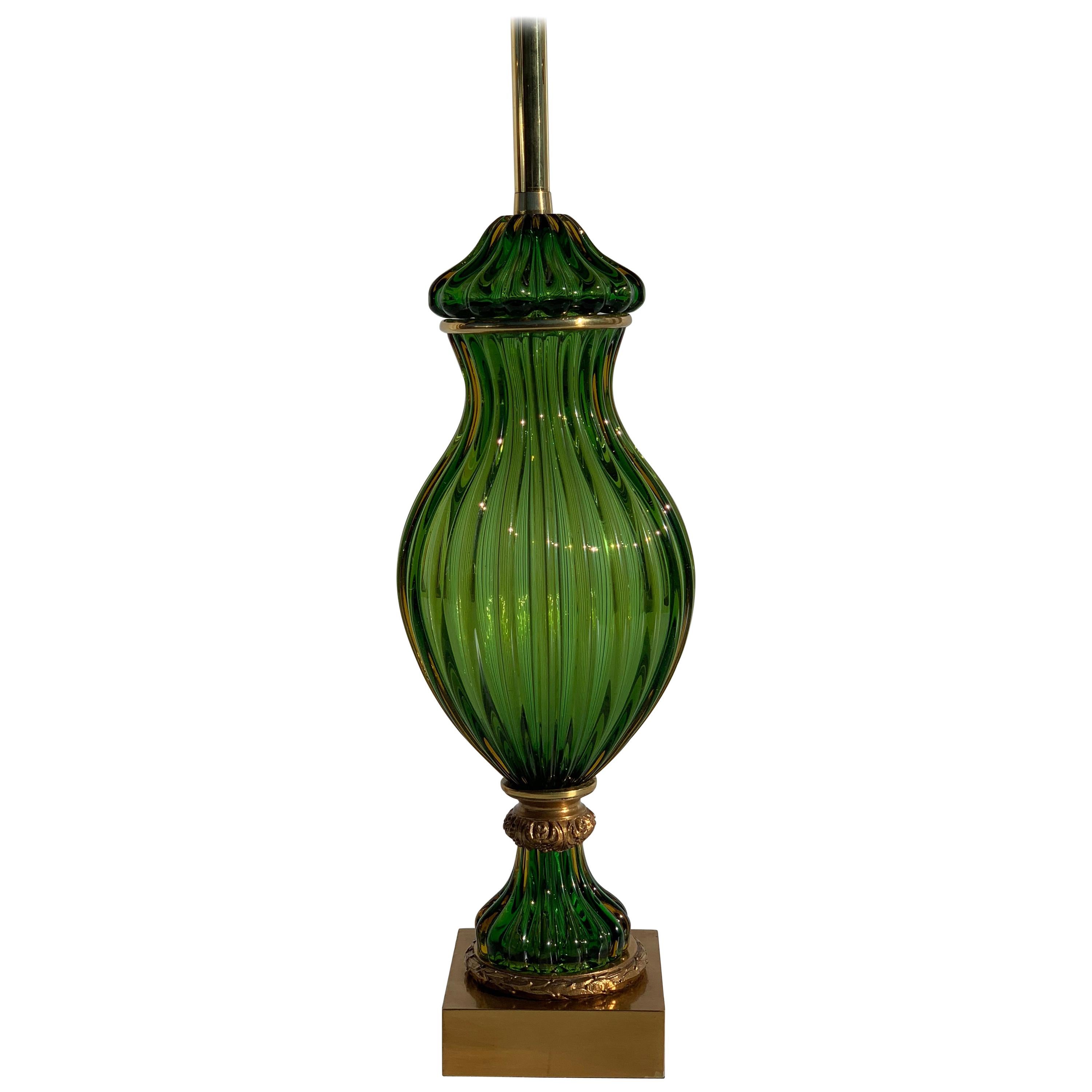 Pair of Vintage Murano Emerald Green Glass Lamps by Marbro at 1stdibs