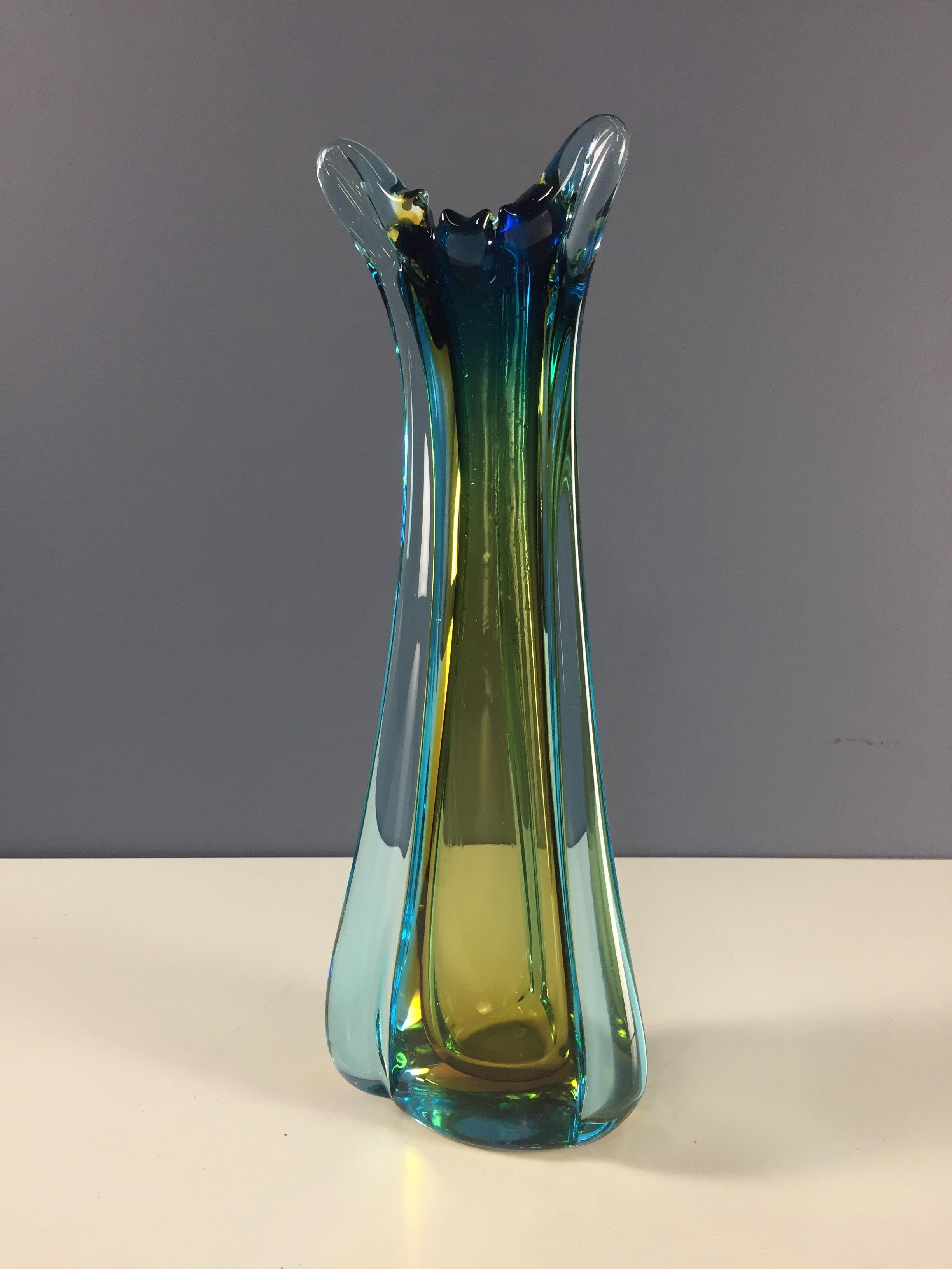 Italian Murano Seguso Multicolored Glass Vase Midcentury
