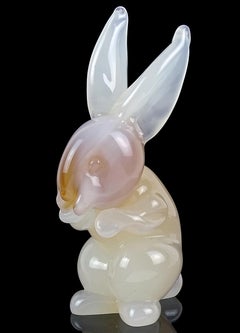 Murano Seguso Opalescent White Caramel Italian Art Glass Bunny Rabbit Sculpture