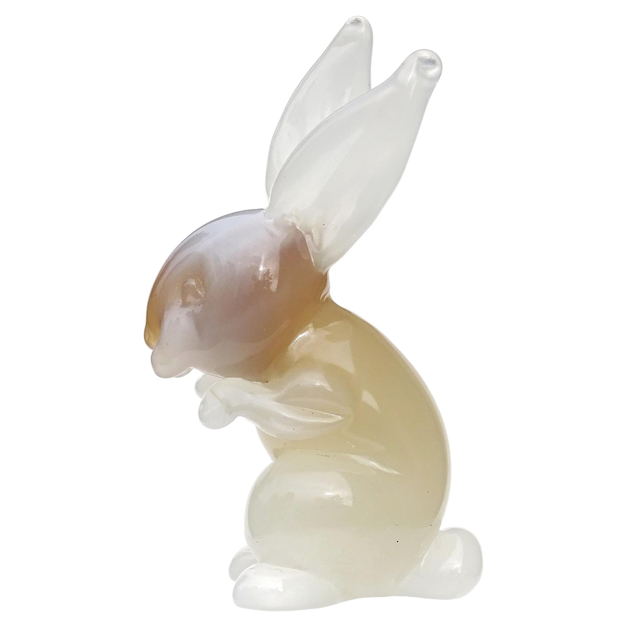 Murano Seguso Opalescent White Caramel Italian Art Glass Bunny Rabbit Sculpture