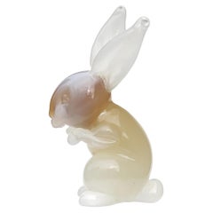 Murano Seguso Opalescent White Caramel Italian Art Glass Bunny Rabbit Sculpture