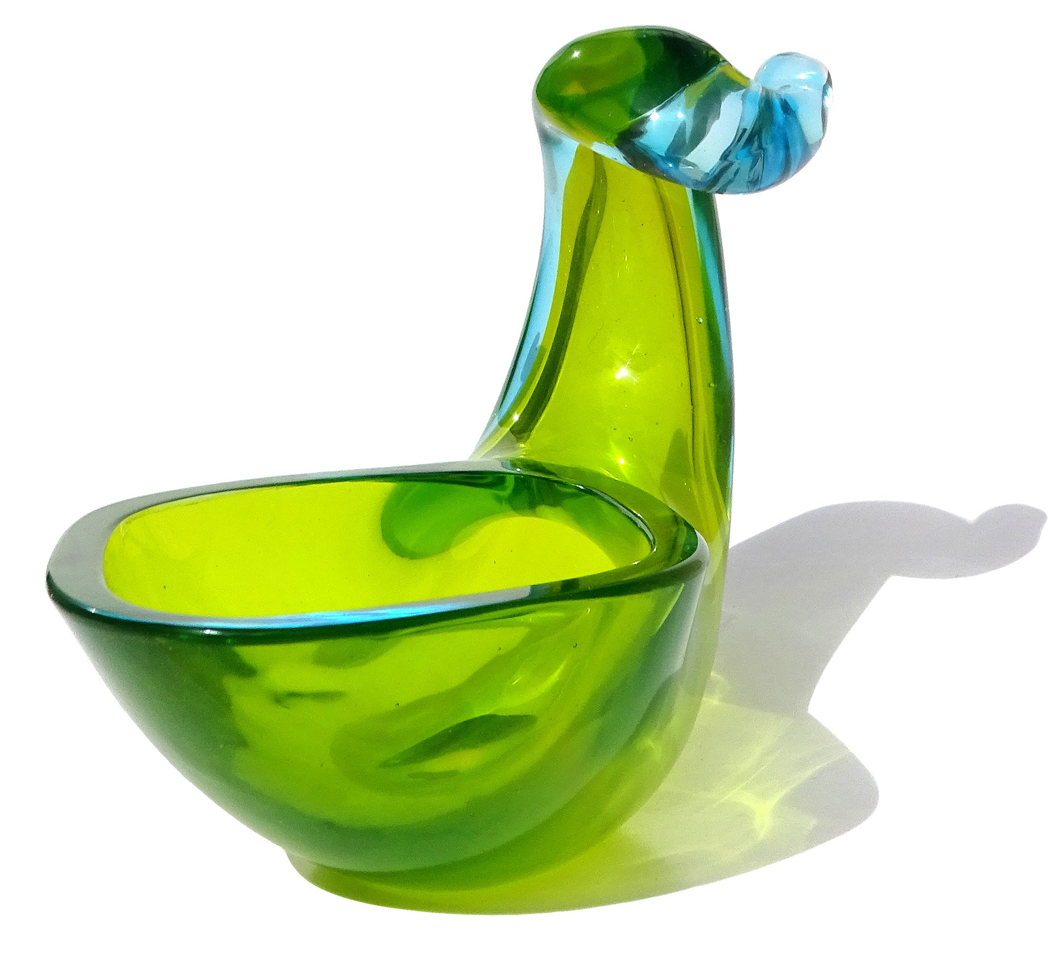 Italiano Murano Seguso Sommerso Green Ciotola in vetro artistico italiano Cornucopia Horn Of Plenty in vendita
