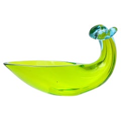 Murano Seguso Sommerso Green Italian Art Glass Cornucopia Horn Of Plenty Bowl