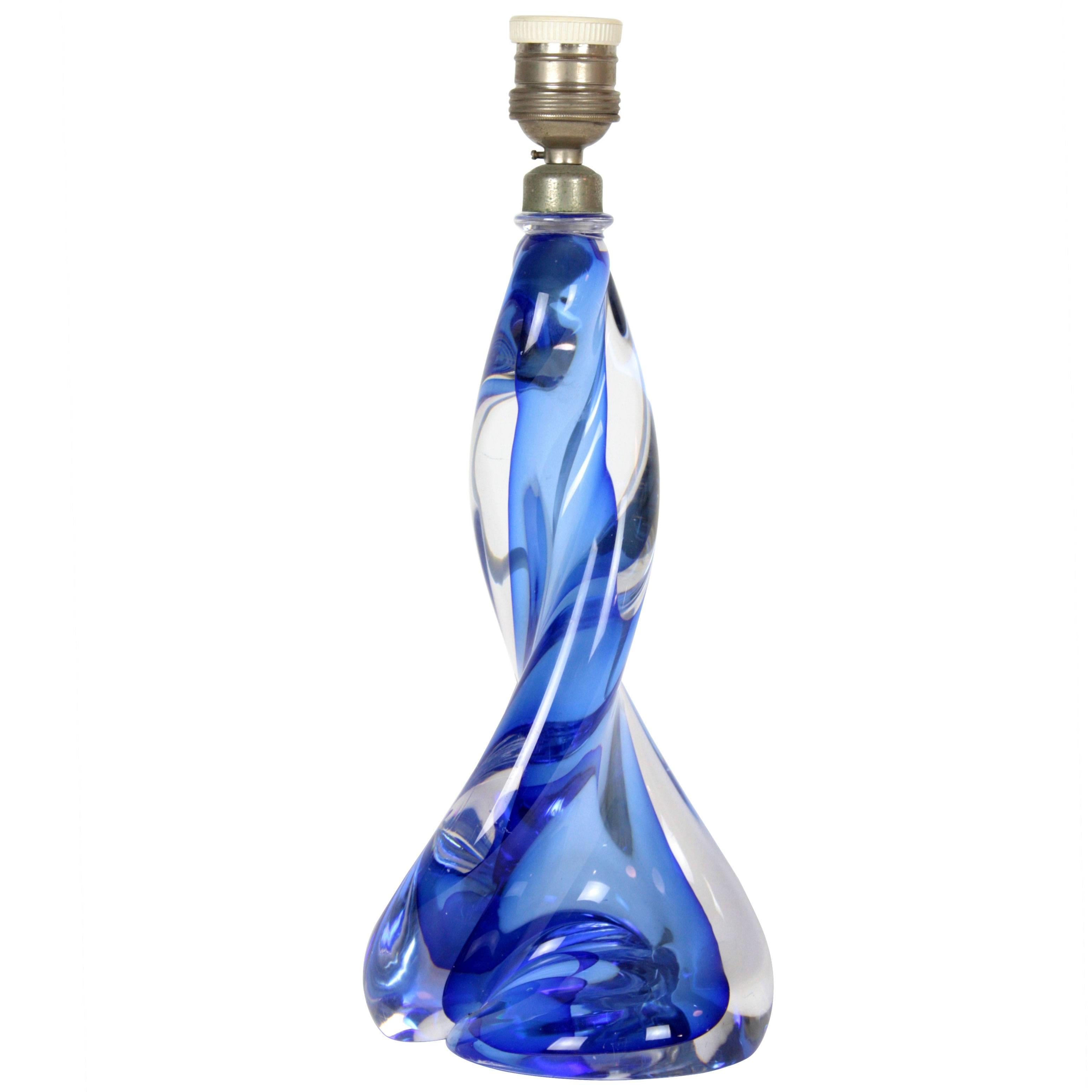 Murano Seguso Vetri d'Arte Sommerso Blue and Clear Glass Twisted Table Lamp 5
