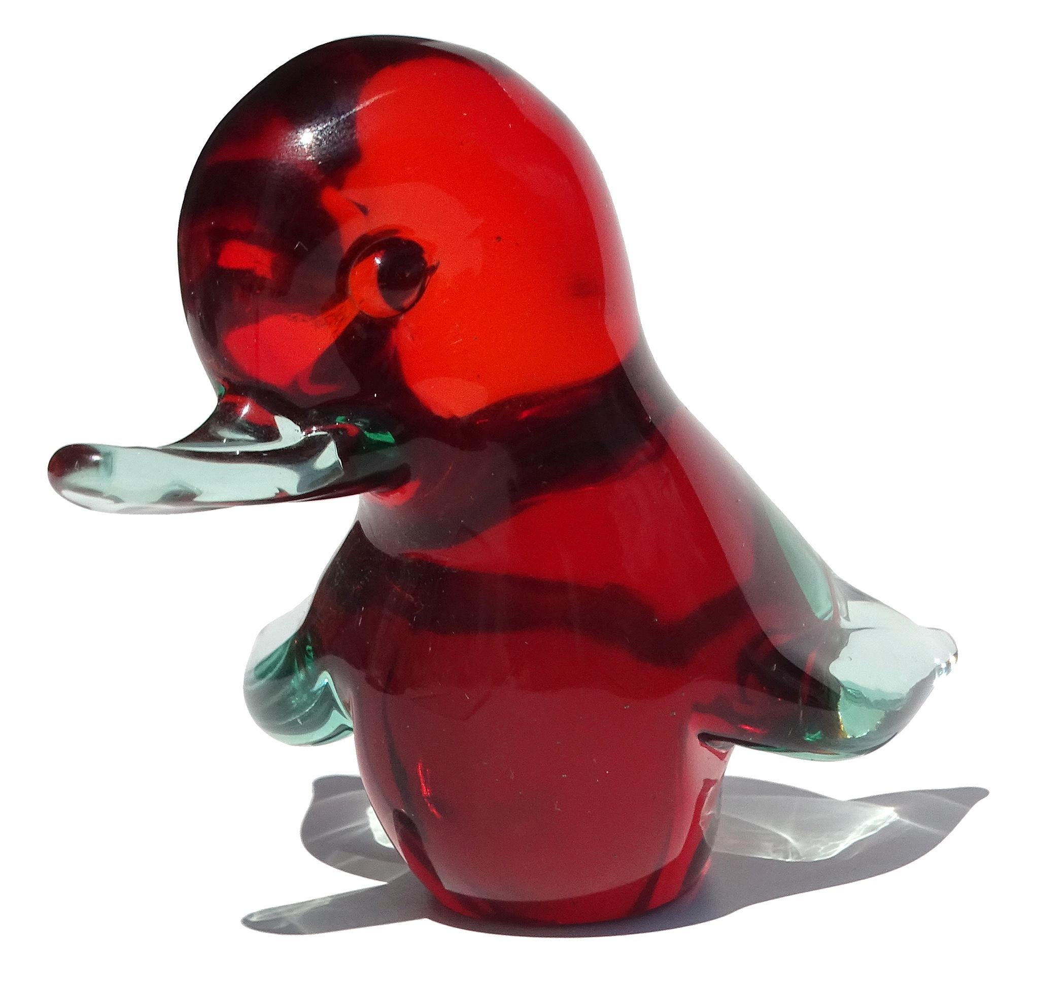 Seguso Vetri d'Arte Sommerso Red Green Figurina di Uccello in Vetro d'Arte di Murano In condizioni buone in vendita a Kissimmee, FL