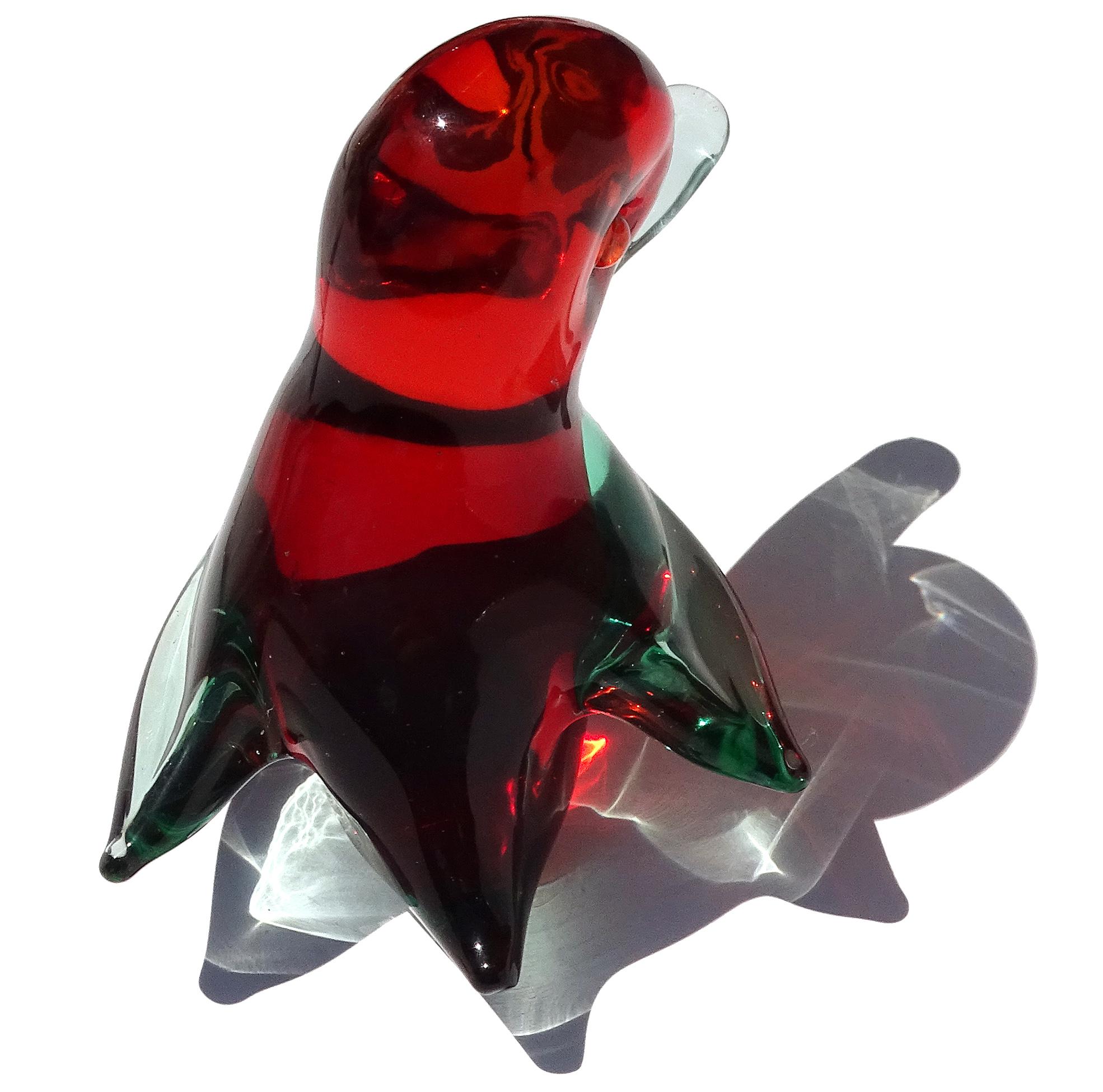 Seguso Vetri d'Arte Sommerso Red Green Figurina di Uccello in Vetro d'Arte di Murano in vendita 1