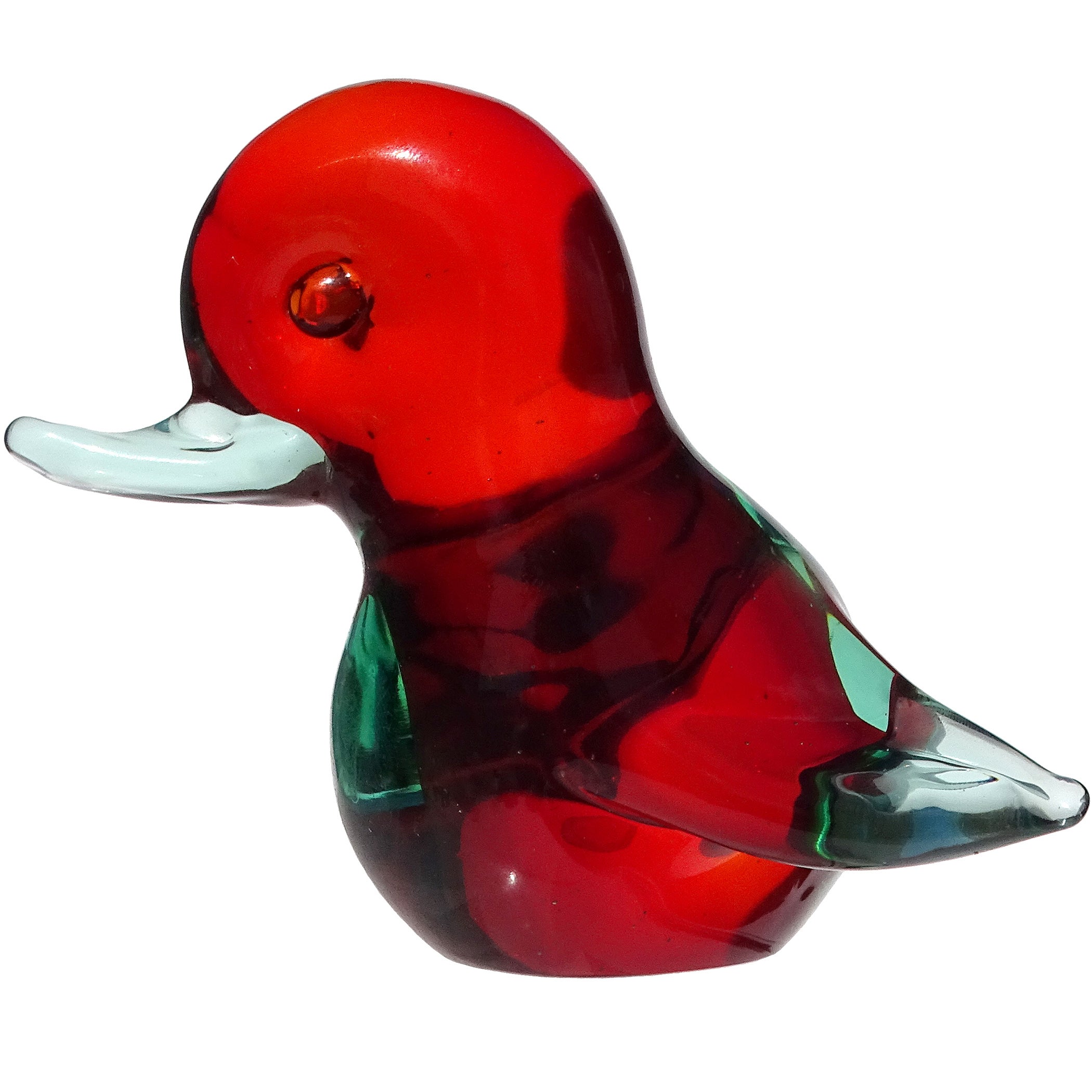 Seguso Vetri d'Arte Sommerso Red Green Figurina di Uccello in Vetro d'Arte di Murano in vendita