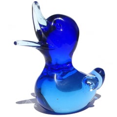 Murano Seguso Vintage Sommerso Blue Italian Art Glass Baby Bird Figure Sculpture