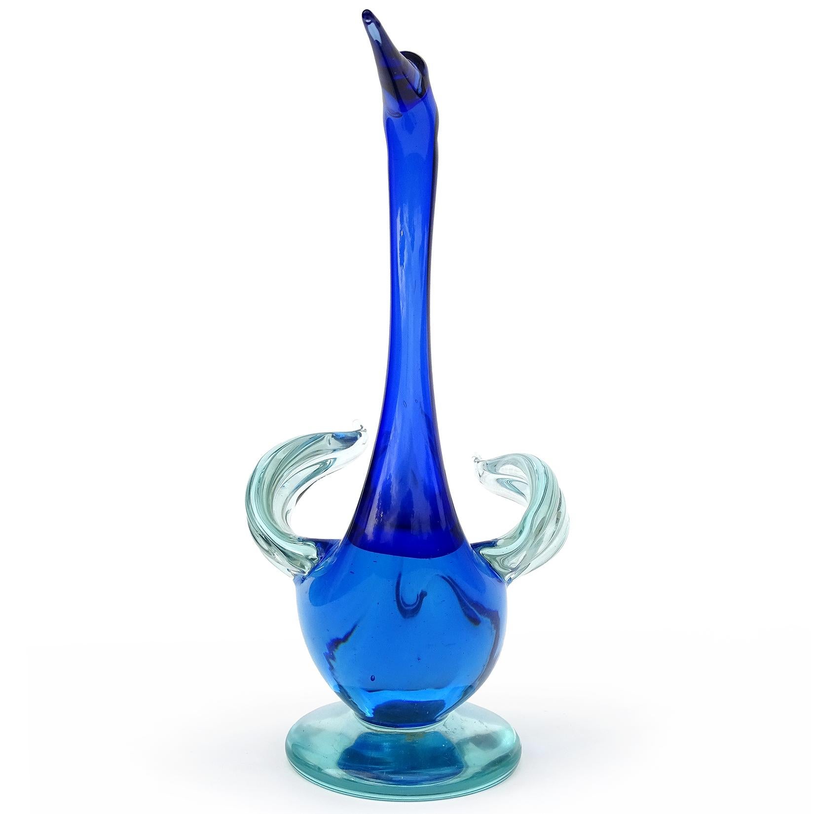 Italiano Murano Seguso Vintage Sommerso Blue Art Glass Cigno Uccello Figura Scultura in vendita
