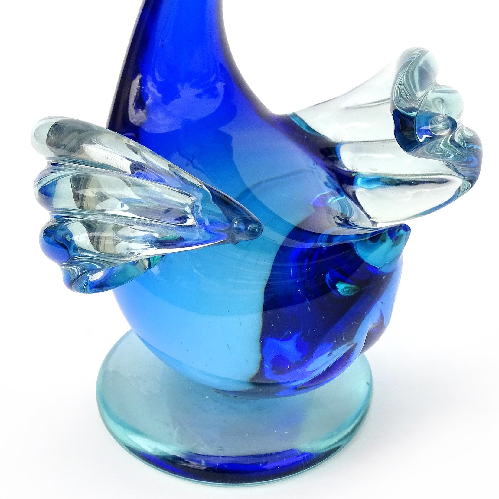 Fatto a mano Murano Seguso Vintage Sommerso Blue Art Glass Cigno Uccello Figura Scultura in vendita