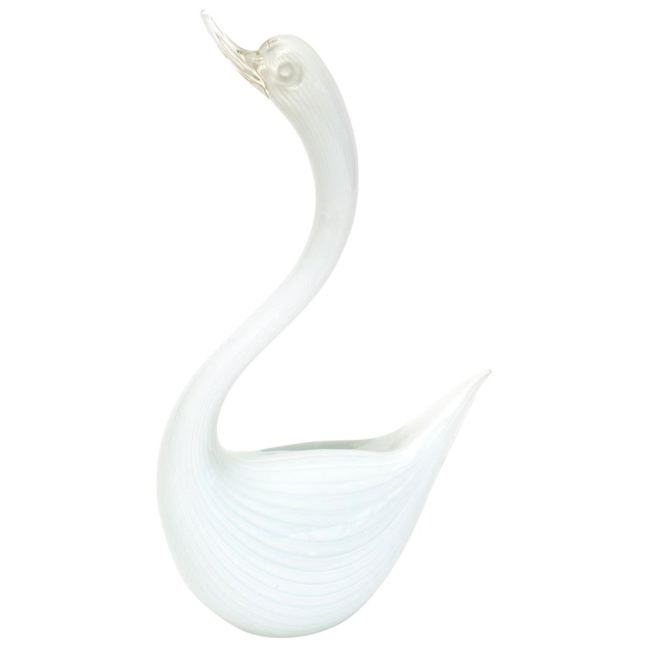 Murano Seguso White Swan Glass Sculpture