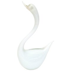 Murano Seguso White Swan Glass Sculpture