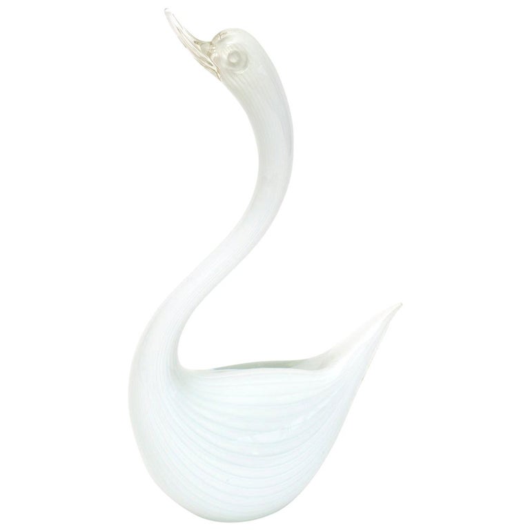 Murano Seguso White Swan Glass Sculpture For Sale