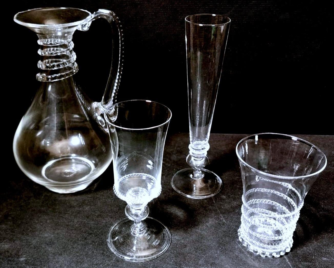 Baroque Murano Service 36 Glasses and Pitcher in Blown Glass And Applied Decorations For Sale