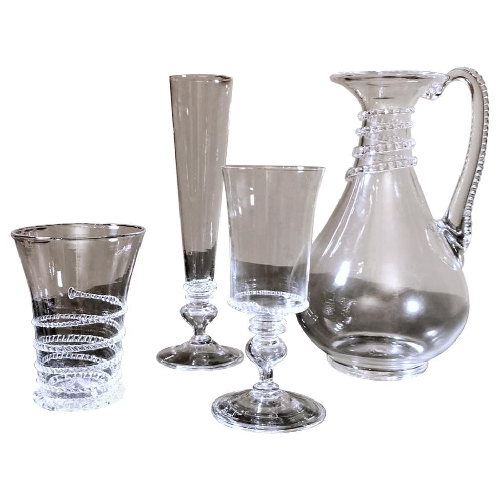 Murano Service 36 Glasses and Pitcher in Blown Glass And Applied Decorations