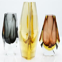 Set von 3 facettierten Sommerso-Glasvasen aus Murano, Mandruzzato, Italien, 1970