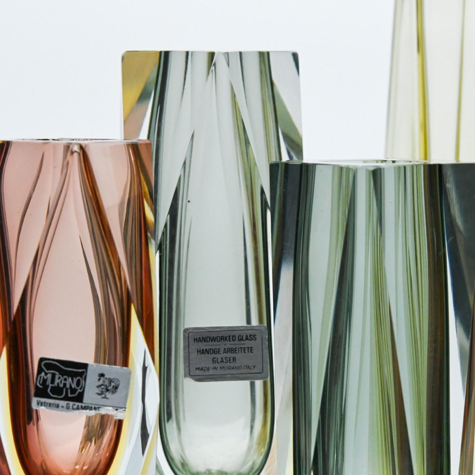 Set von 9 facettierten Sommerso-Glasvasen aus Murano, Mandruzzato, Italien, 1970 im Angebot 2