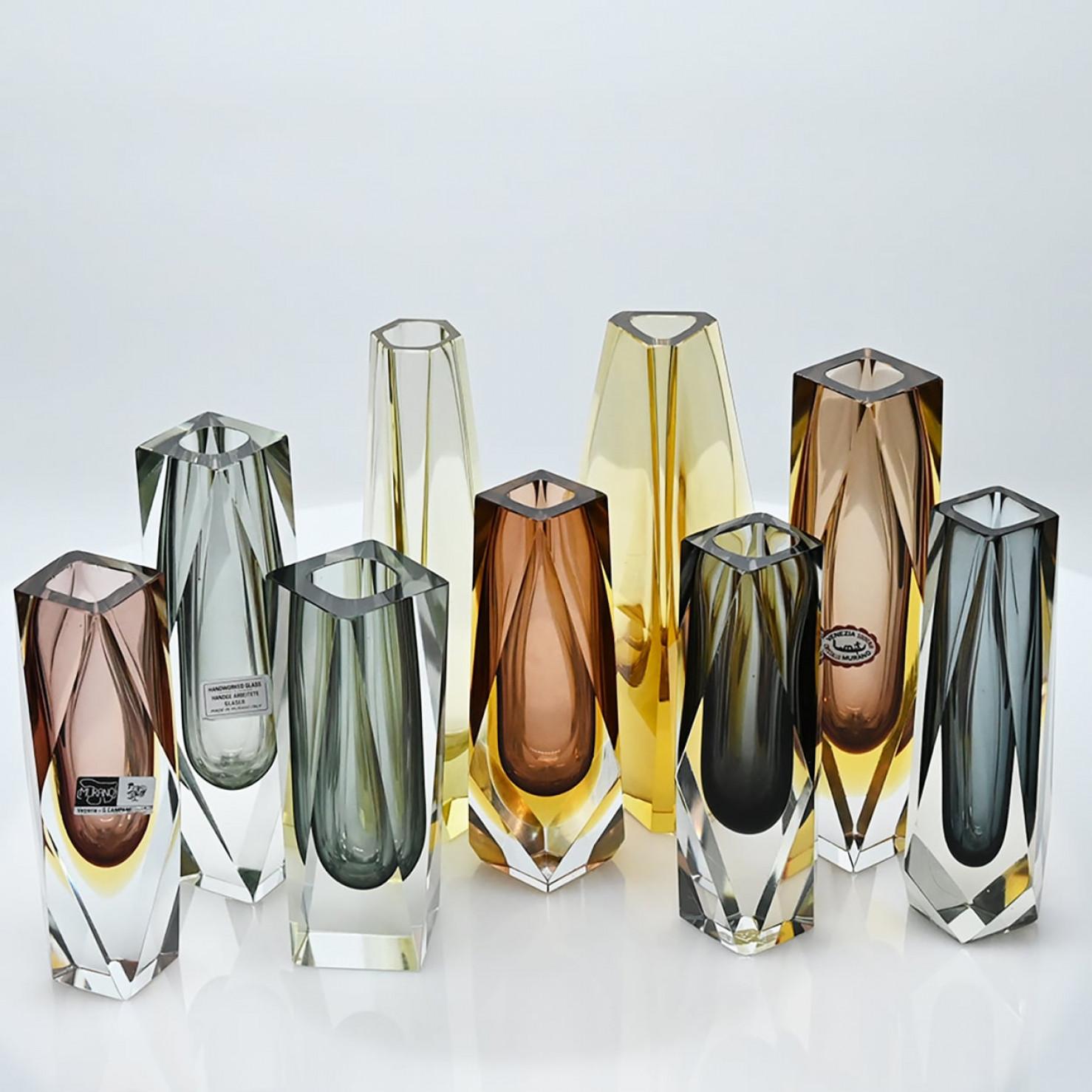Set von 9 facettierten Sommerso-Glasvasen aus Murano, Mandruzzato, Italien, 1970 (Sonstiges) im Angebot