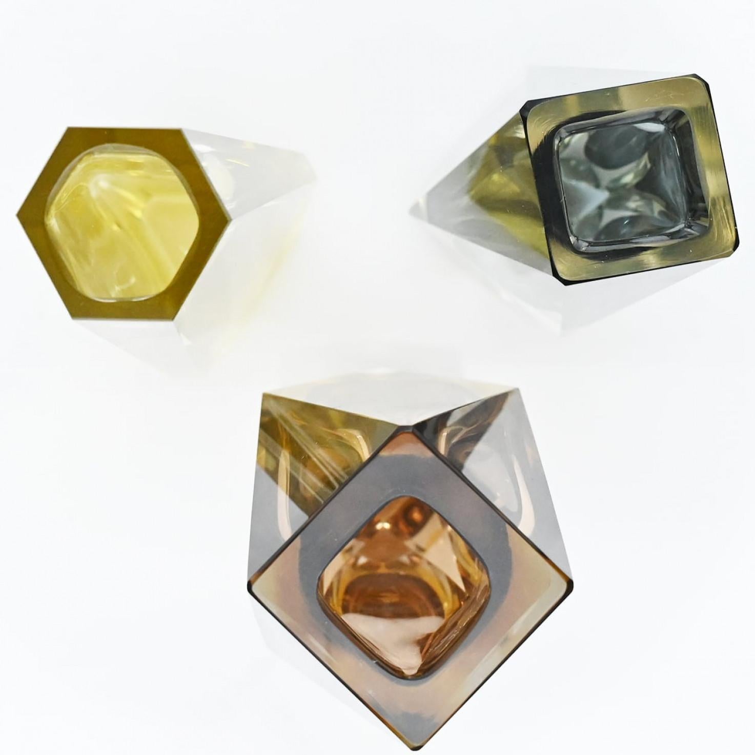 Set von 9 facettierten Sommerso-Glasvasen aus Murano, Mandruzzato, Italien, 1970 im Angebot 1
