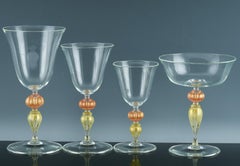 Murano Set of Renaissance-inspired Art Glass Wine Glasses-Set of Ten