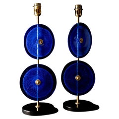 Murano Set of Royal Blue Glass Table Lamps