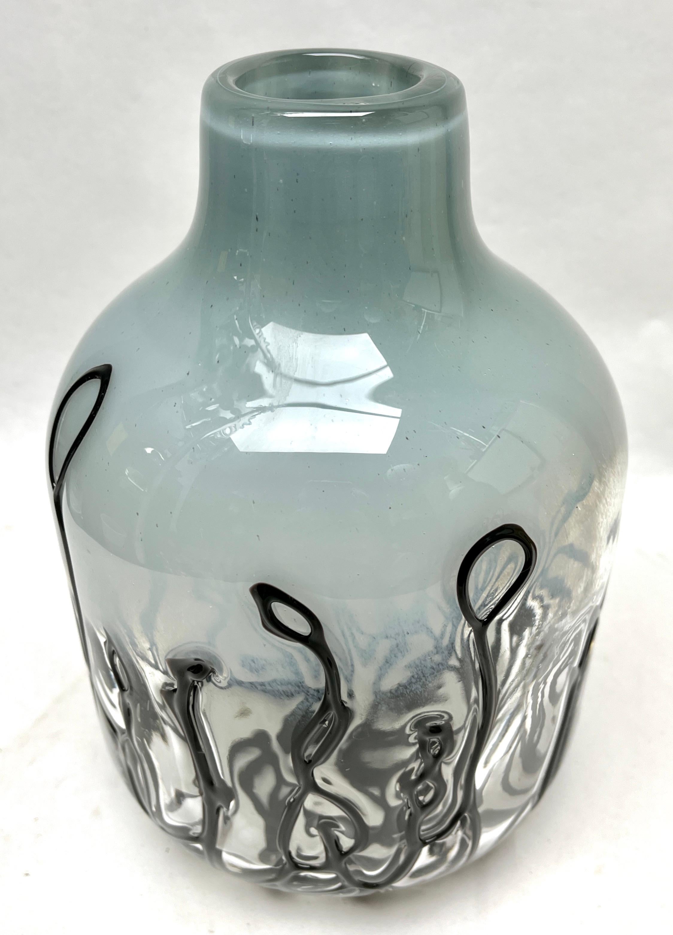Murano-Vasen-Set, handgefertigt mit gemelzenen Fäden, 1960er Jahre im Angebot 4